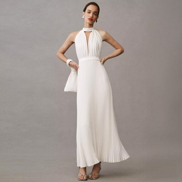 L'IDÉE Chateau Halter Front-Cutout Pleated Midi Dress - Picture 1 of 5